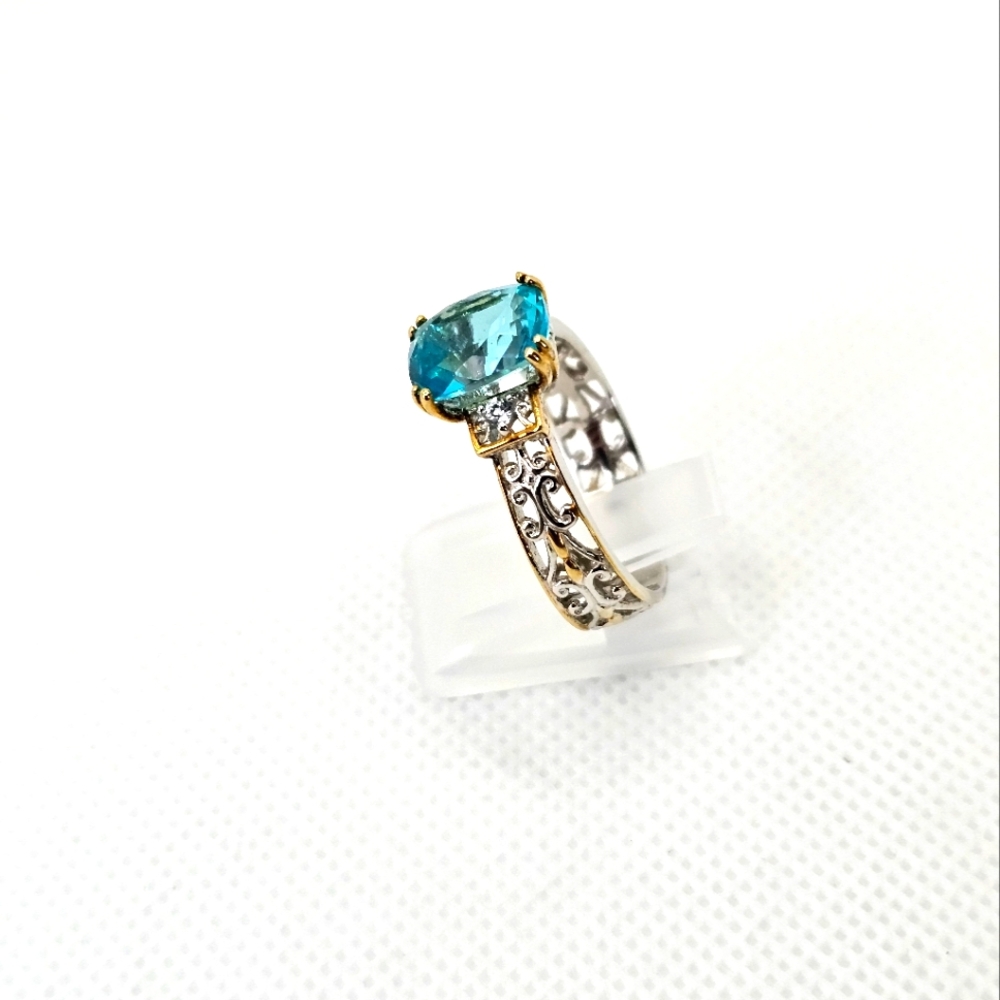 Price Firm Paraiba Blue Topaz Ring in Palladium Sterling Silver Size 9! 💙 - Picture 7 of 9